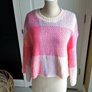 NWT! OVERSIZED PINK PLAID Boho SWEATER SZ L